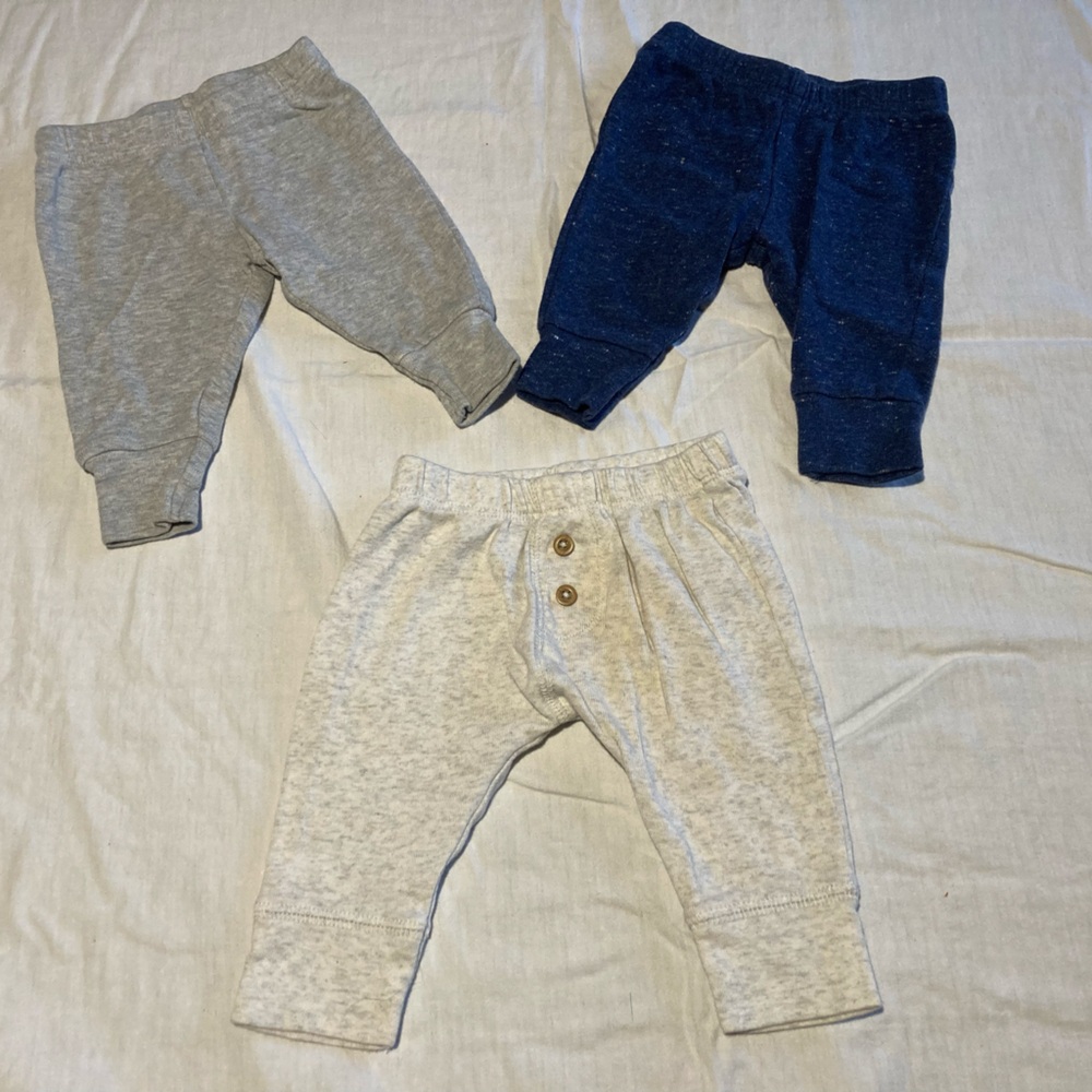 Carter's Kids' Joggers - Gray, Cream, and Navy (0-3months)